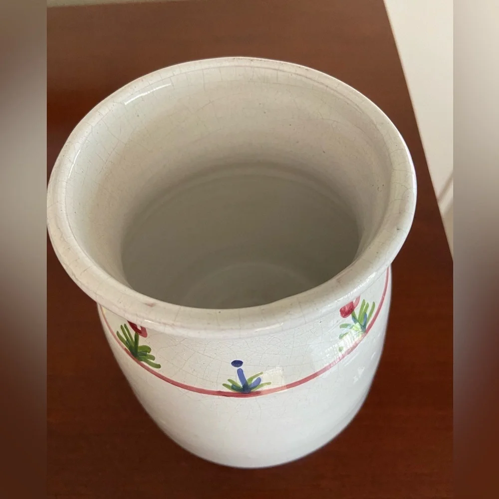 🖤 Vintage Portugal Floral Pottery spring crock hand painted MM Portugal pottery
